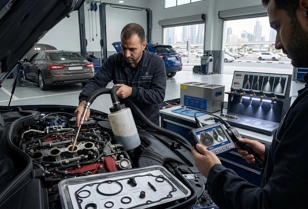 Maserati carbon cleaning and injector service in Dubai