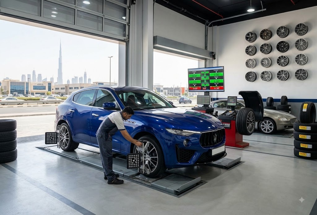 Maserati wheel alignment and tyre service in Dubai