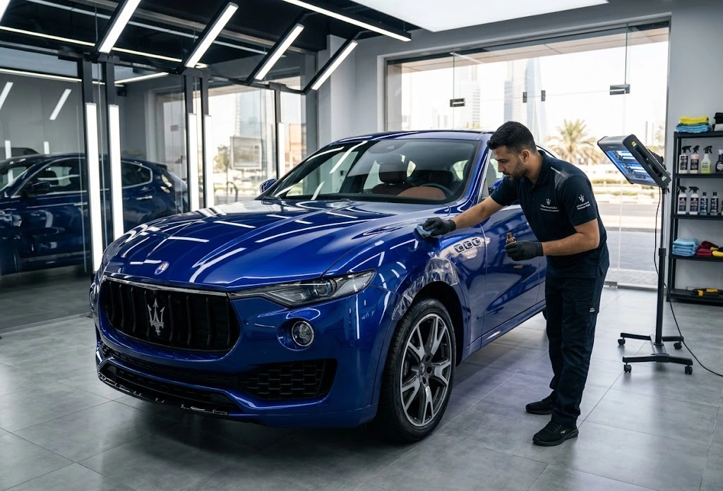 Maserati ceramic coating and paint protection in Dubai