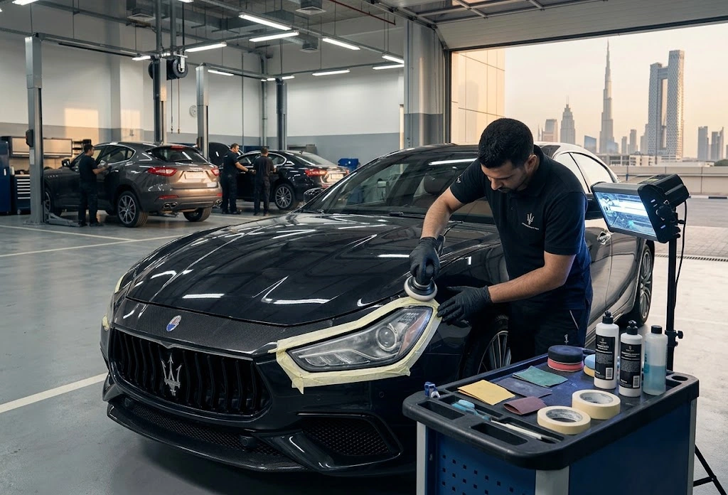 Maserati headlight restoration in Dubai